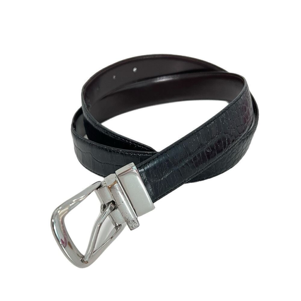 Lauren Ralph Lauren Croc Embossed Leather Belt L-32 Women Black Brown Reversible